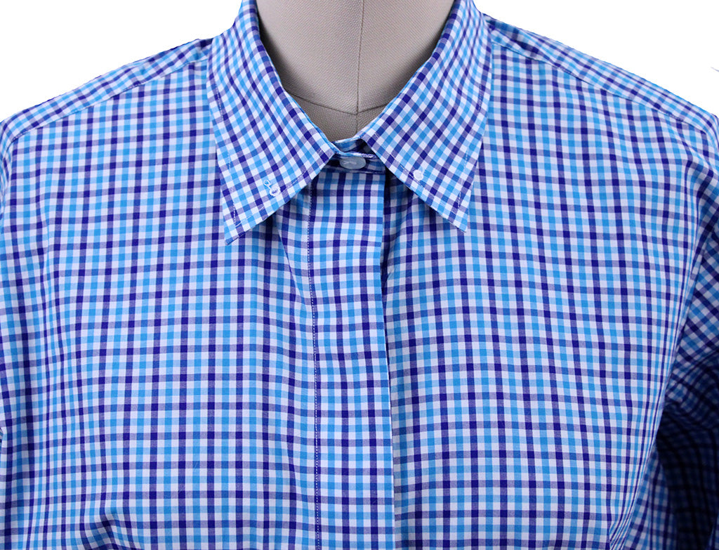 Shirt Issued By Ellie May Aqua and Navy Box Plaid