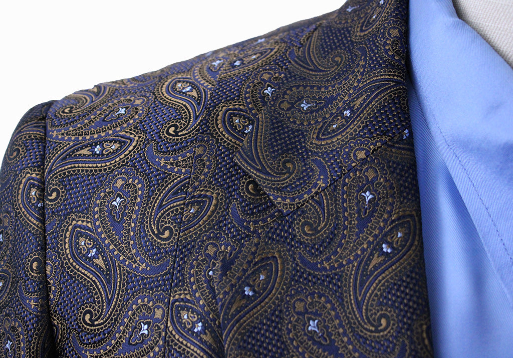 Day Coat Show Season Bronze and Navy Paisley Brocade