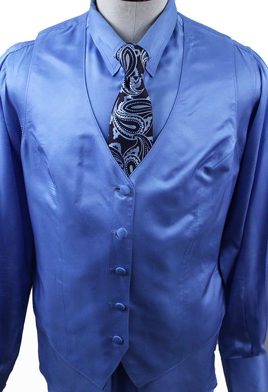 Vest and Shirt Combination Show Season Light Blue Satin