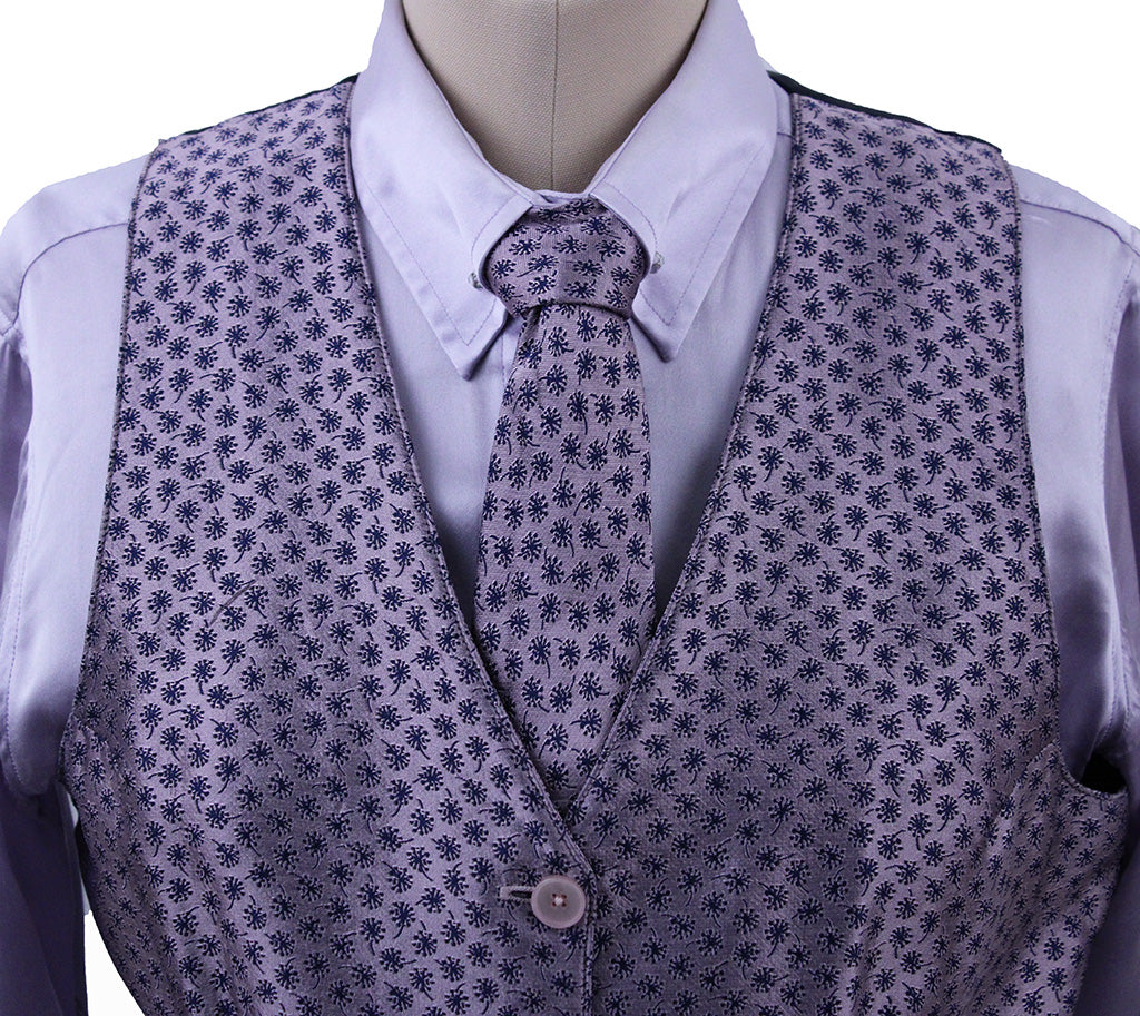 Shirt and Vest Combination Lavender and Navy Floral Medallion