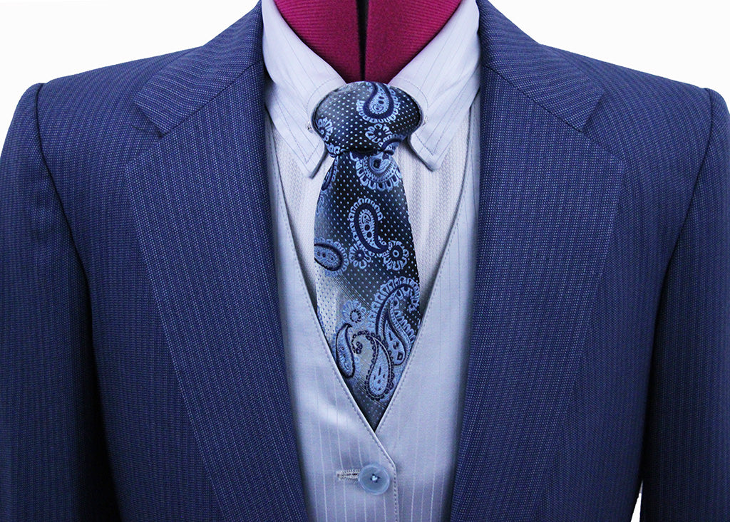 Day Suit Becker Brothers Slate Blue with White Dot Pinstripe