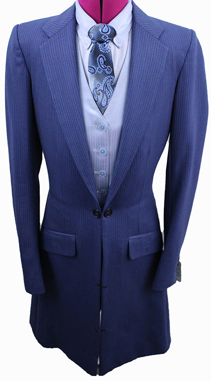 Day Suit Becker Brothers Slate Blue with White Dot Pinstripe