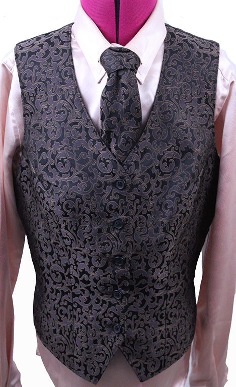 Shirt and Vest Combination Show Season Pink and Black Paisley Brocade