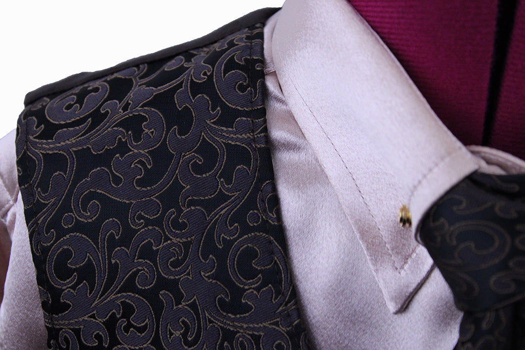 Shirt and Vest Combination Show Season Pink and Black Paisley Brocade