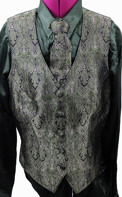 Shirt and Vest Combination Show Season Green Satin and Brocade Vest