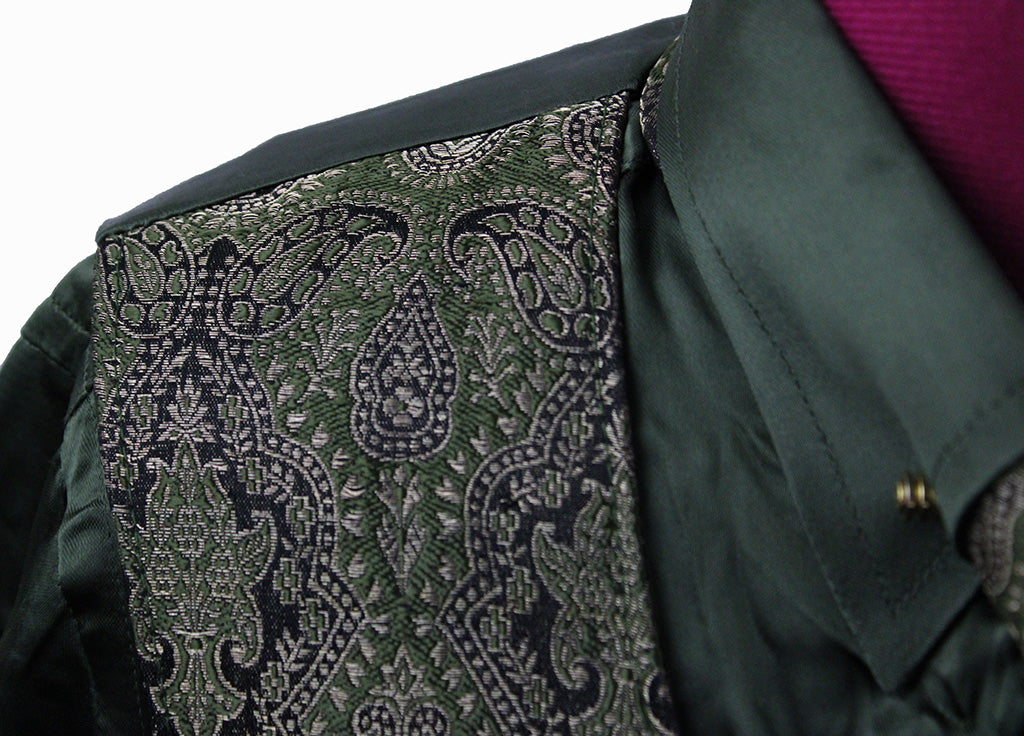 Shirt and Vest Combination Show Season Green Satin and Brocade Vest