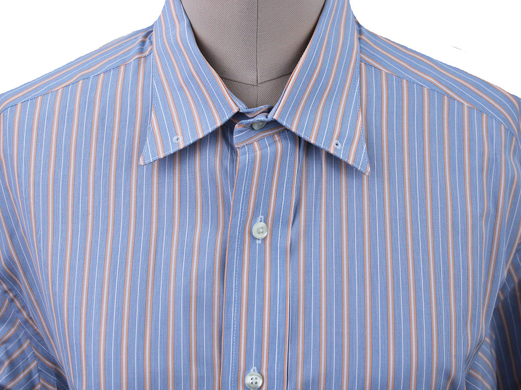 Shirt Becker Brothers Light Blue with White and Tangerine Stripe