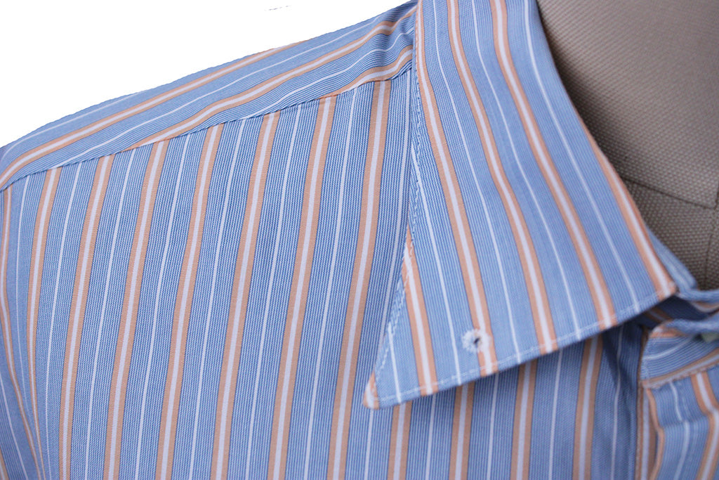 Shirt Becker Brothers Light Blue with White and Tangerine Stripe