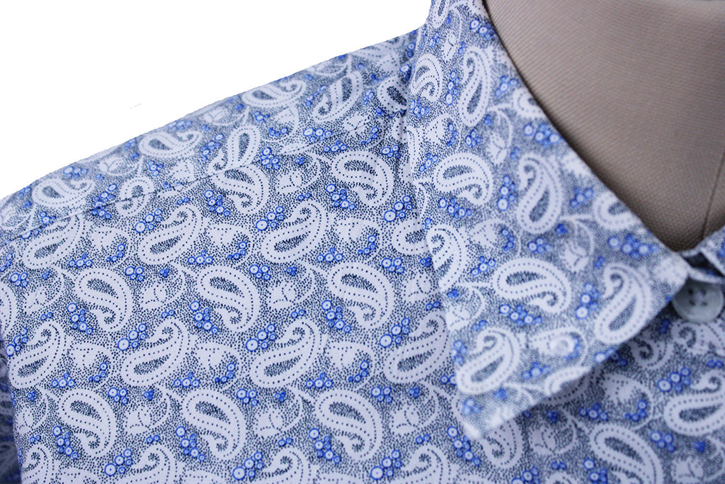 Shirt Issued By Ellie May Blue and Silver Paisley