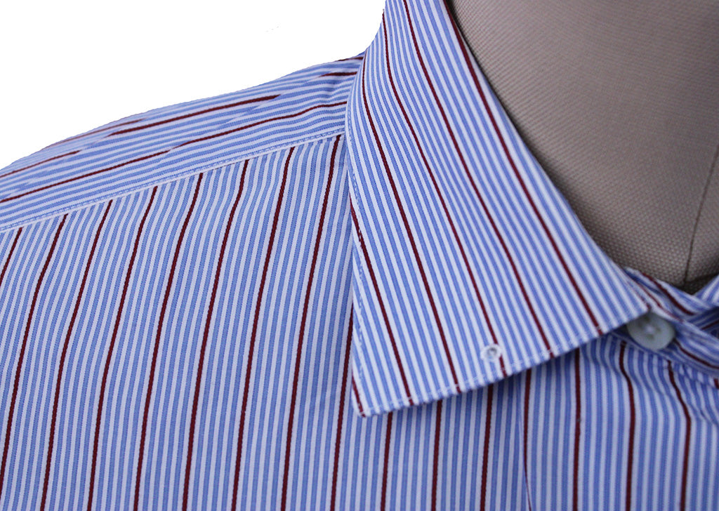 Shirt H&S Blue with White and Red Pinstripe