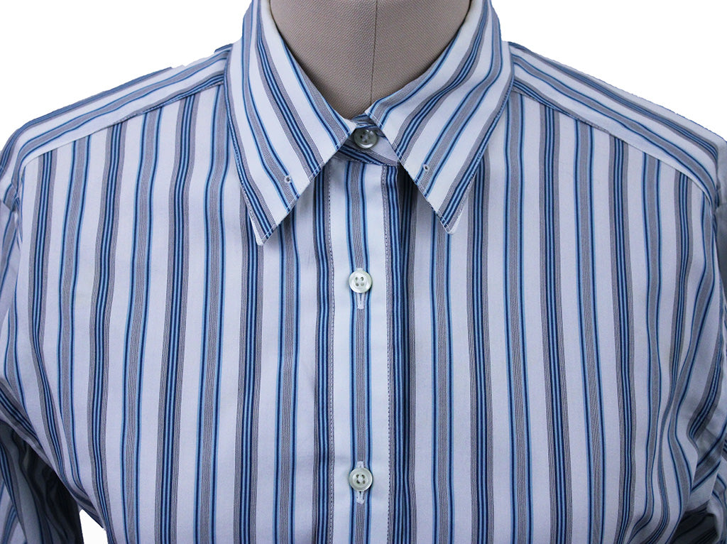 Shirt Becker Brothers White with Aqua and Silver Pinstripe