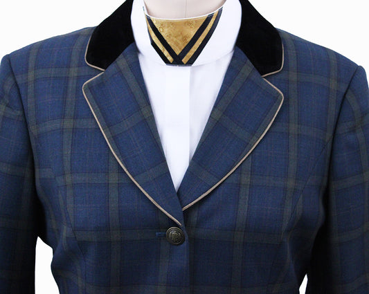 Hunt Coat Custom Collars Blue with Sage and Gold Windowpane