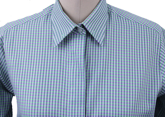 Shirt Issued By Ellie May Green and Purple Gingham