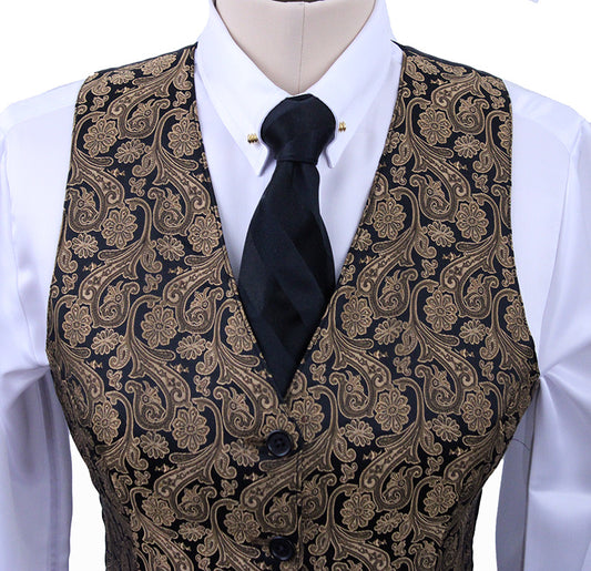 Vest DeRegnaucourt Black and Bronze Paisley Brocade