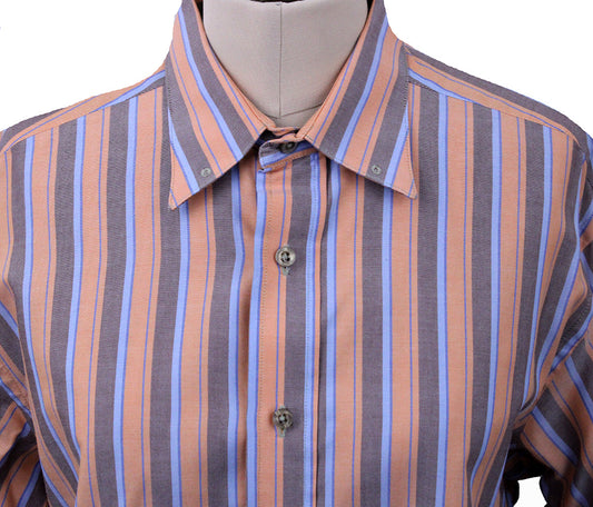 Shirt Becker Brothers Coral, Blue and Brown Stripe