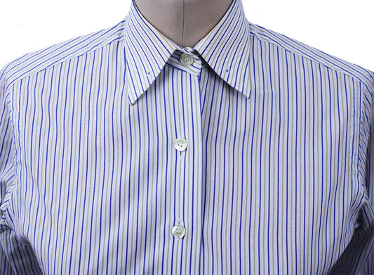 Shirt Show Season White with Blue and Tan Pinstripe