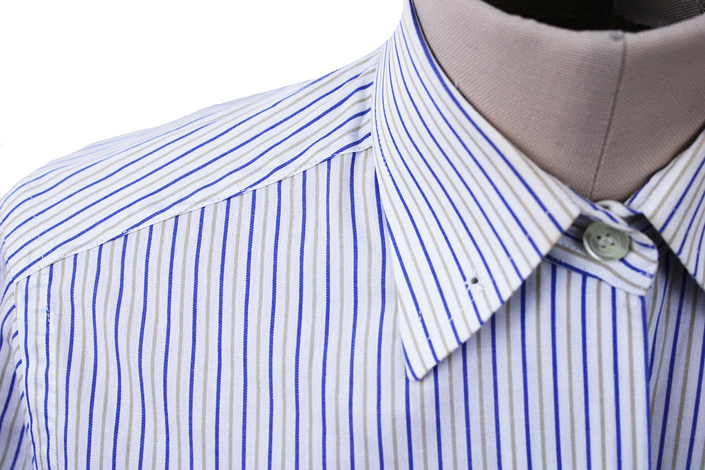 Shirt Show Season White with Blue and Tan Pinstripe