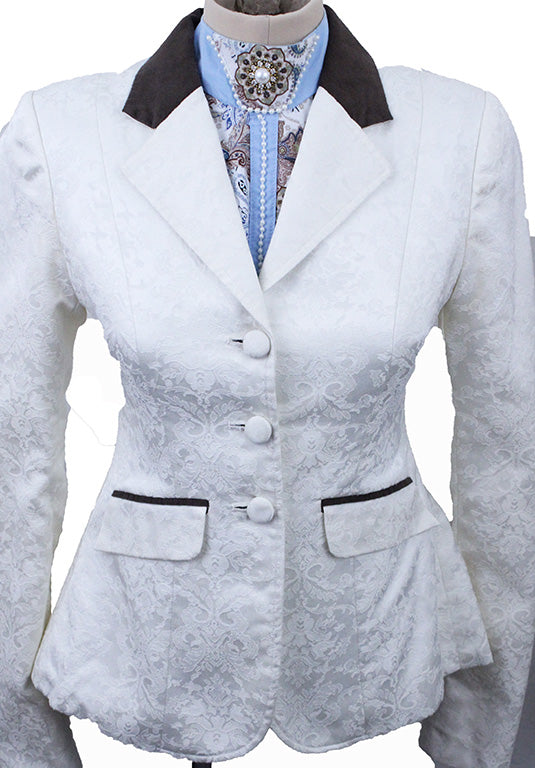 Hunt Coat Freddy Tailor Ivory Brocade with Brown Suede