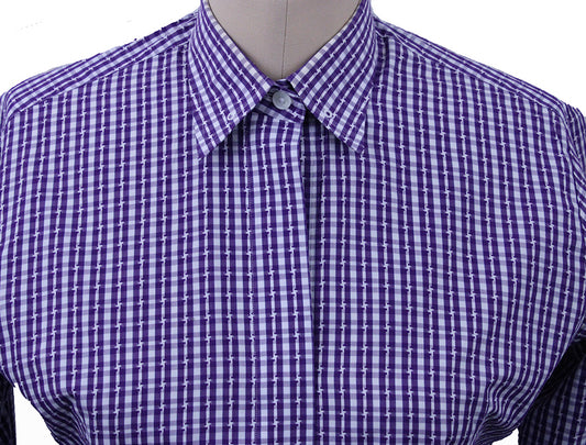 Shirt Issued By Ellie May Purple and White Geometric Pattern