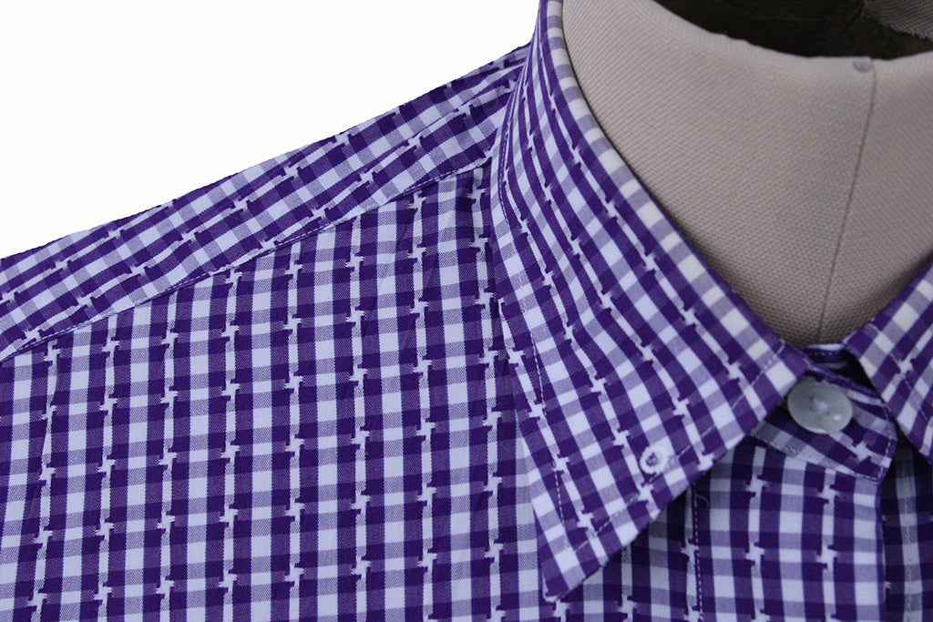 Shirt Issued By Ellie May Purple and White Geometric Pattern