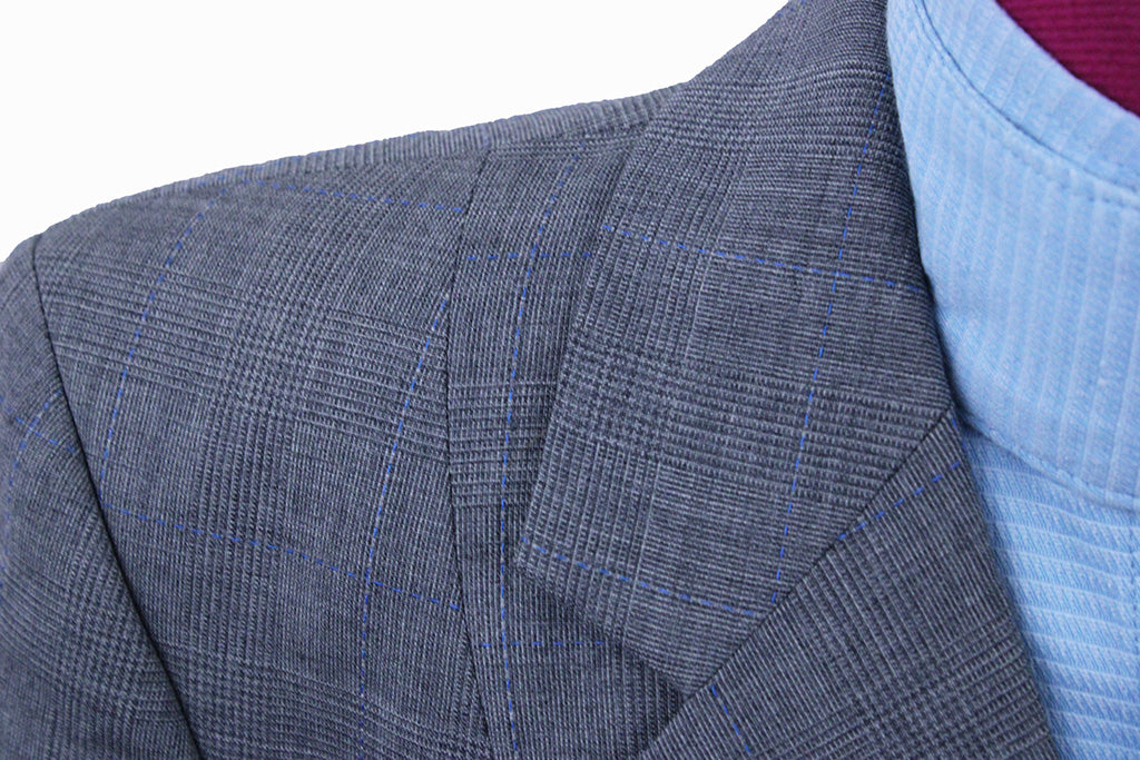 Hunt Coat Grand Prix Light Grey Glenplaid with Blue Windowpane