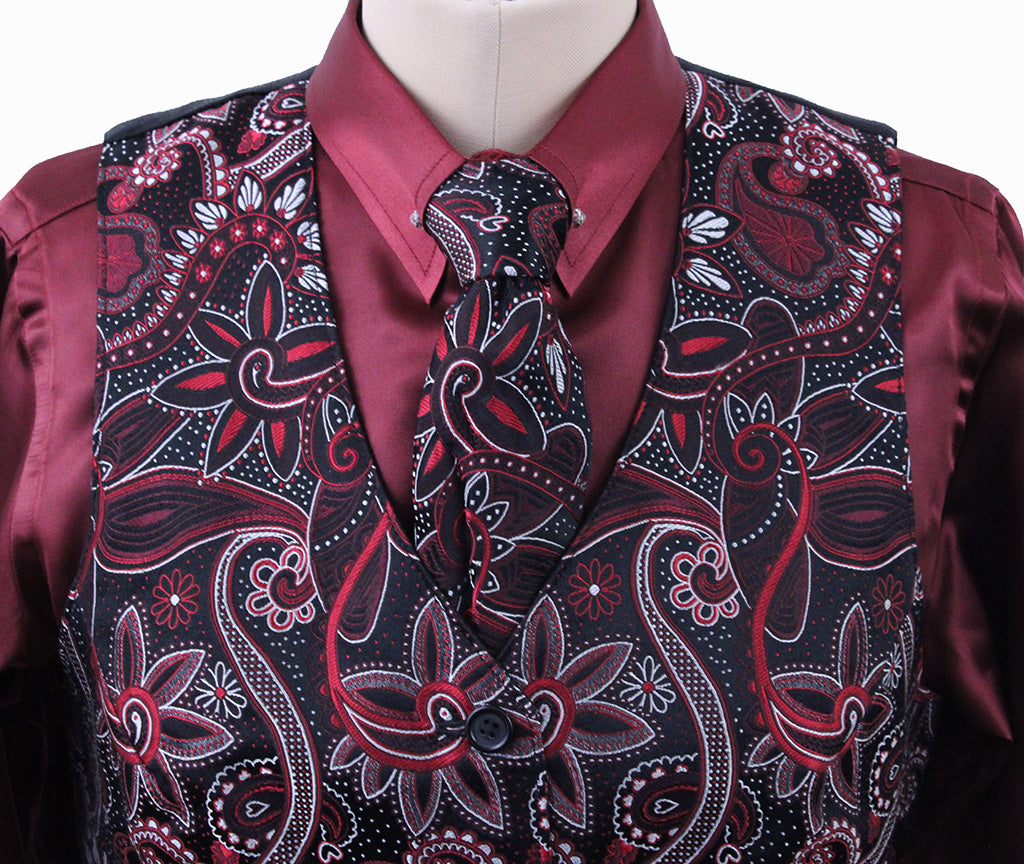 Vest and Shirt Combination Show Season Black and Scarlett Paisley Brocade