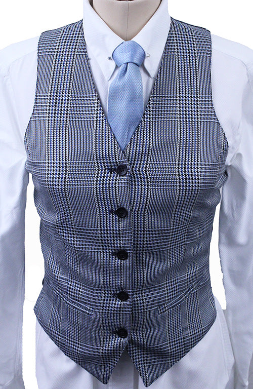 Vest Carl Meyers Silver with Blue Glenplaid