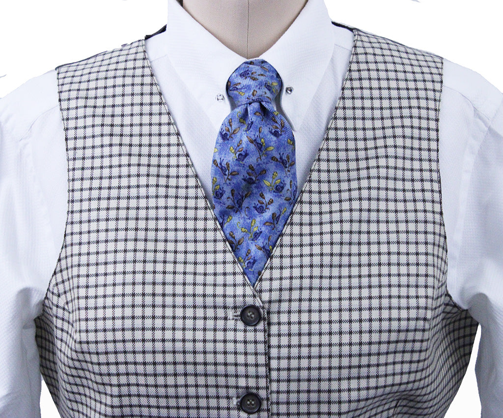 Vest Becker Brothers Cream with Brown and Light Blue Windowpane