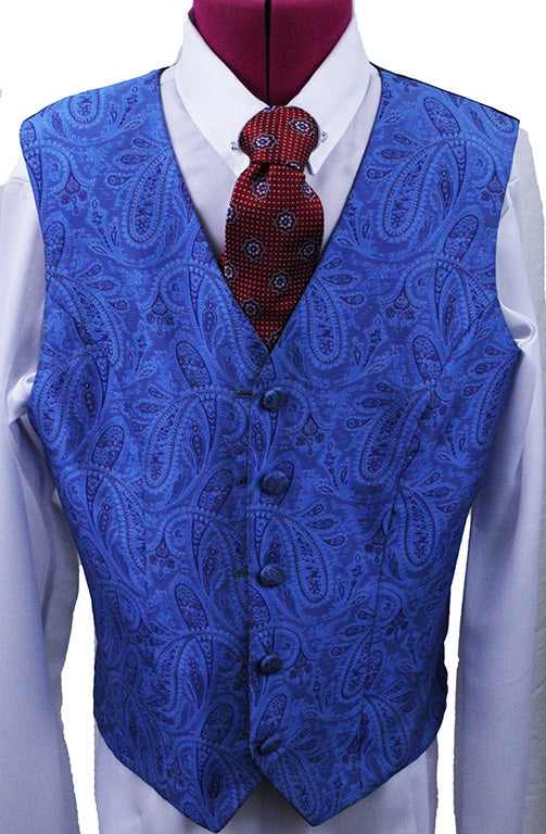 Vest JLC Reversible Blue Paisley and Scarlett Sateen