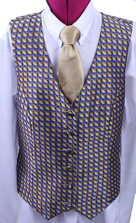 Vest Sterling Gold and Blue Geometric