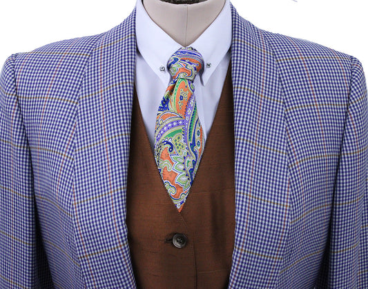 Day Coat Becker Brothers Blue Houndstooth with Red and Orange Windowpane