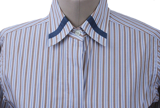 Shirt DeRegnaucourt White with Blue and Tan Pinstripe