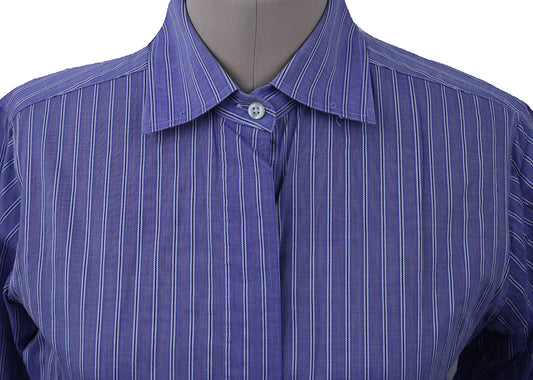 Shirt DeRegnaucourt Blue with White and Brown Pinstripe