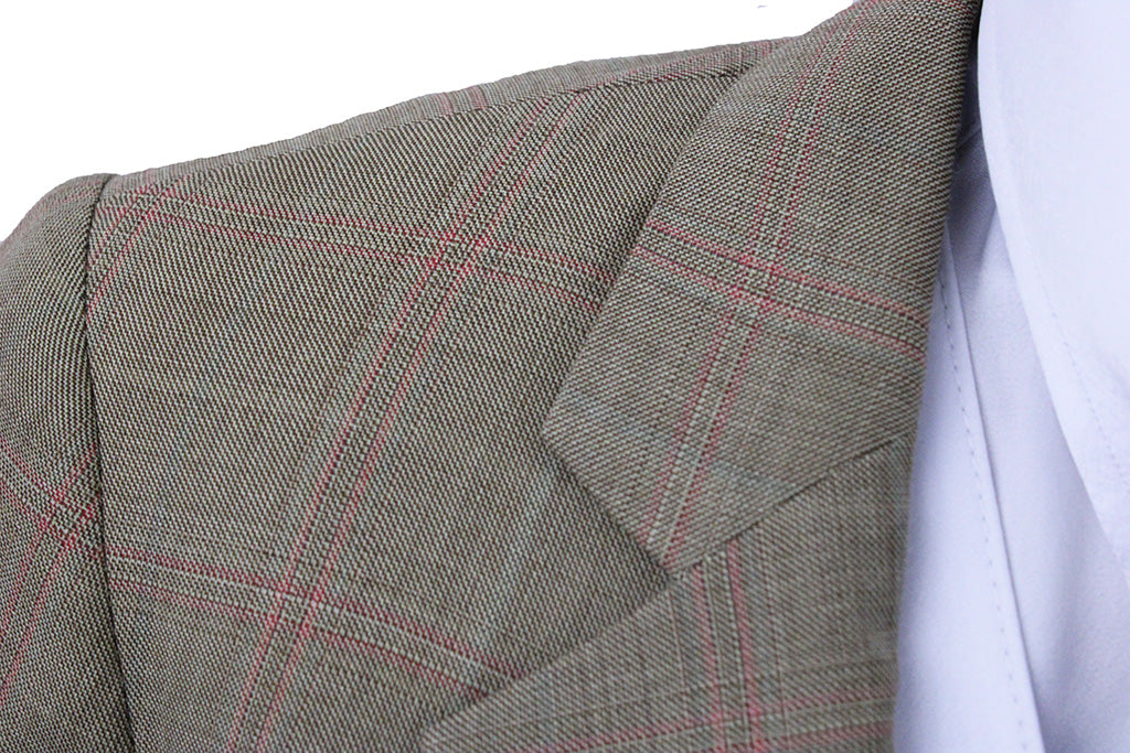 Day Suit DeRegnaucourt Tan with Coral Windowpane EXTRA FABRIC