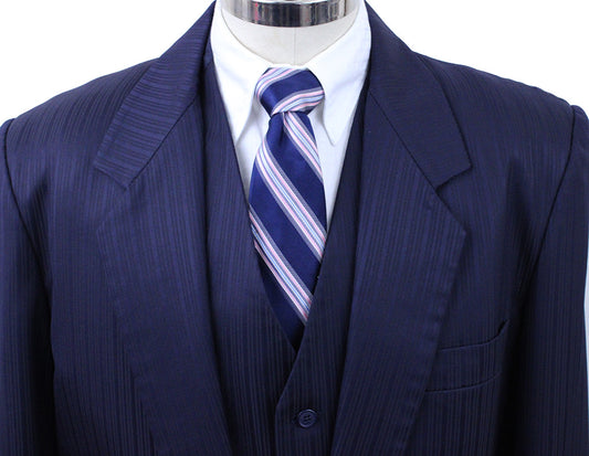 Men's Suit Marsha DeArriaga Navy Shadow Stripe Sheen TWO JODS