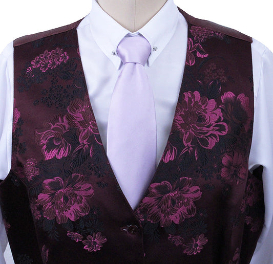 Vest Hawkewood Merlot with Black Floral Brocade