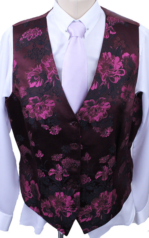 Vest Hawkewood Merlot with Black Floral Brocade