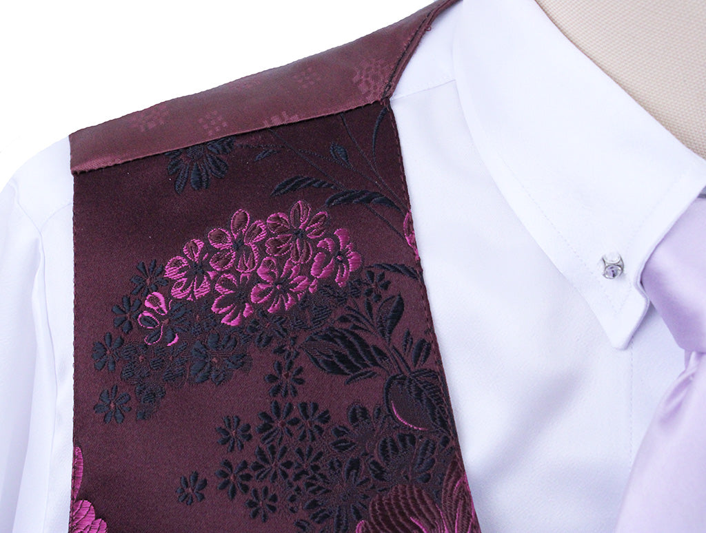 Vest Hawkewood Merlot with Black Floral Brocade