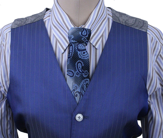 Men's Vest DeRegnaucourt Blue Sheen Pinstripe