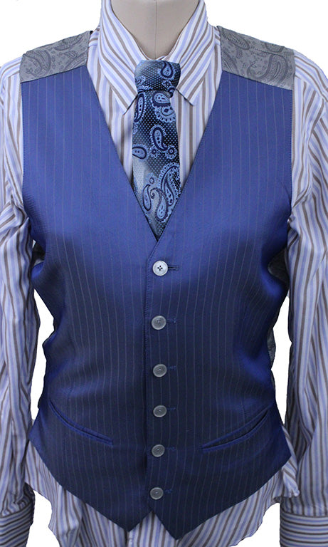 Men's Vest DeRegnaucourt Blue Sheen Pinstripe