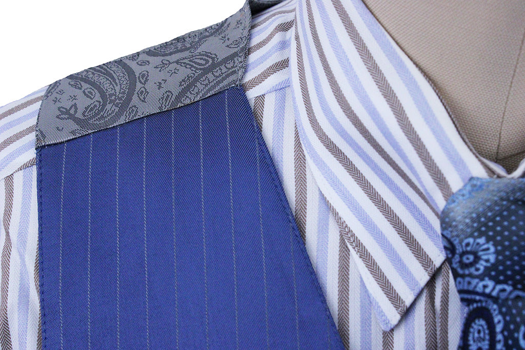 Men's Vest DeRegnaucourt Blue Sheen Pinstripe