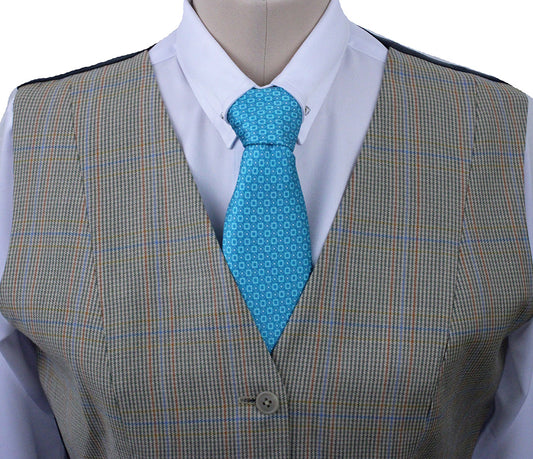 Vest LeCheval Tan with Coral and Blue Windowpane