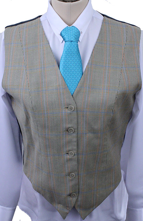 Vest LeCheval Tan with Coral and Blue Windowpane