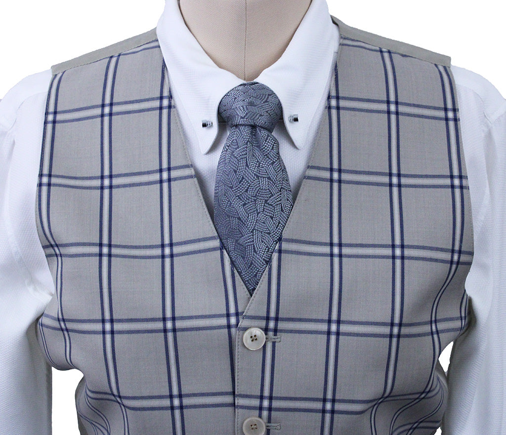 Men's Vest DeRegnaucourt Silver with Blue Windowpane