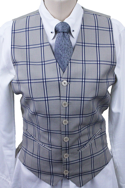 Men's Vest DeRegnaucourt Silver with Blue Windowpane