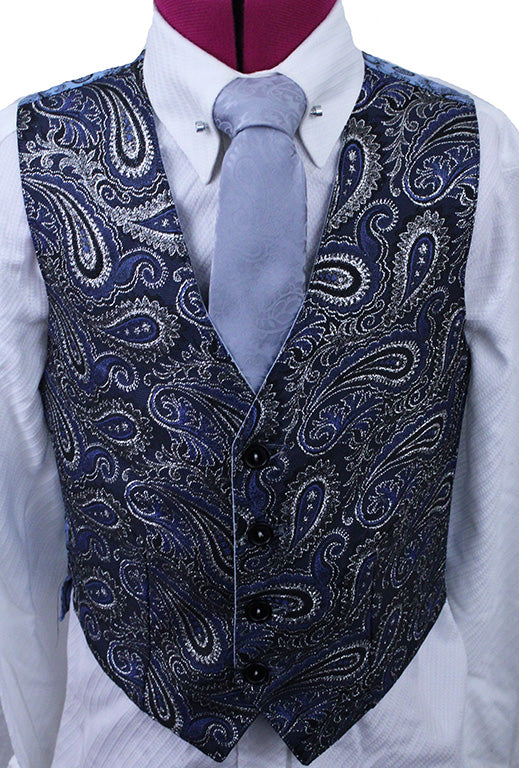 Vest Custom Reversible Light Blue and Sapphire/Black Brocade