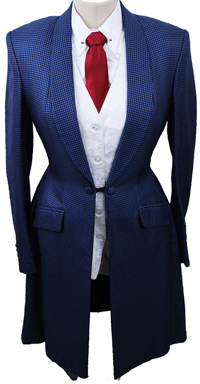 Day Coat Marsha DeArriaga Royal Blue and Black Houndstooth