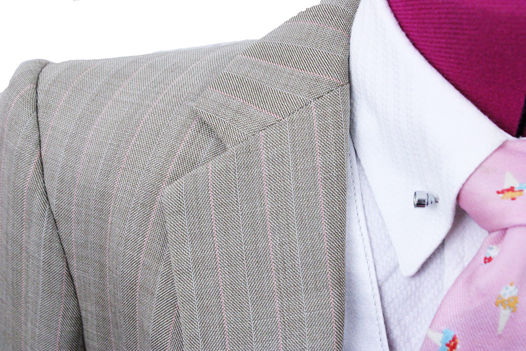 Becker Brothers Tan with Cream and Coral Pink Pinstripe