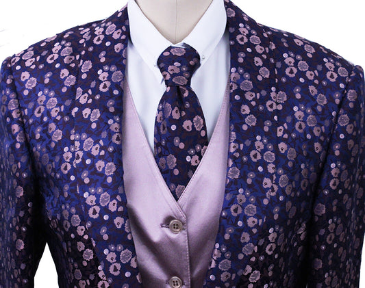 Day Coat DeRegnaucourt Navy with Rose Gold and Merlot Floral Brocade