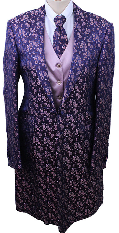 Day Coat DeRegnaucourt Navy with Rose Gold and Merlot Floral Brocade